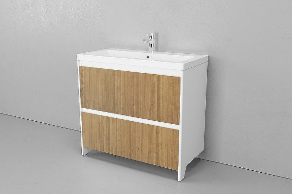 Тумба под раковину Velvex Klaufs 90.2Y, 887х450х851 мм, напольная, цвет шатане/белый, 2 выдвижных ящика/выдвижной органайзер, подходит раковина Paola Mario 90, правая/левая, правосторонняя/левосторонняя/универсальная, в ванную комнату