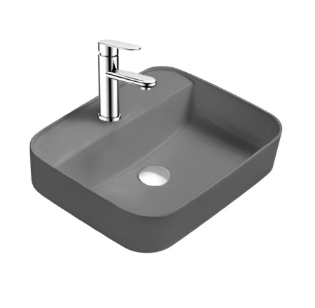 Раковина/умывальник Aquatek Вега, 50х39,5 см, накладная, прямоугольная, санфарфор, цвет серый матовый, с отверстием под смеситель, без слив-перелива, умывальник