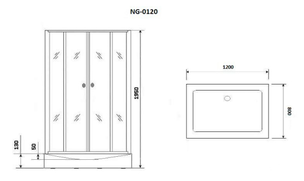 Душевой уголок NIAGARA Nova120х80 см, с поддоном (низкий), прямоугольный, угловой, стекло закаленное, (без сифона) без крыши, раздвижной, стеклянный, пластиковый, алюминиевый профиль (черный)