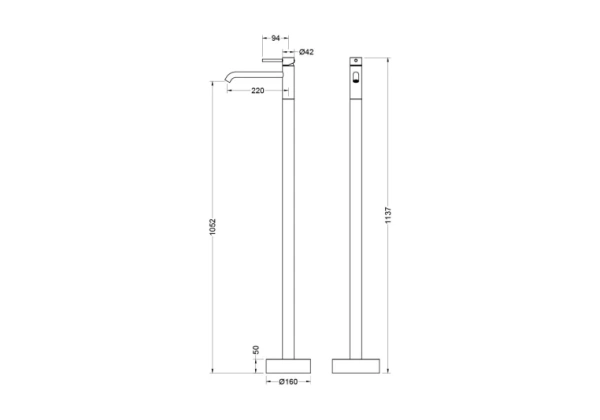 Смеситель для раковины/умывальника Aquatek Европа напольный, однорычажный, неповоротный/фиксированный, излив длина 220 мм высота 1052 мм латунь, цвет шлифованное золото