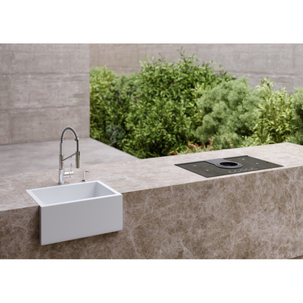 Мойка кухонная Omoikiri Mikura 61-WH, 46х61 см, врезная/с фронтальной стенкой, из натуральной керамики (Natceramic), прямоугольная, цвет белый, без отверстия под смеситель, без крыла, слив-перелив, врезная в столещницу, для кухни