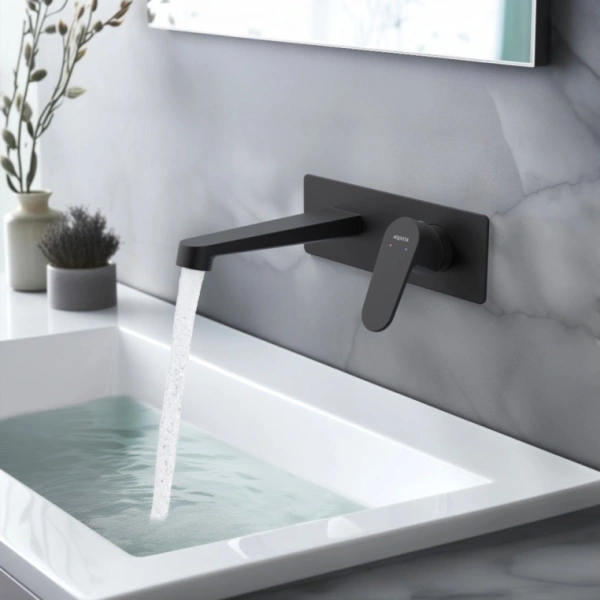 Смеситель для раковины/умывальника Aquatek Оберон встраиваемый, однорычажный, неповоротный, латунь, длина излива 184 мм, керамический, цвет матовый черный