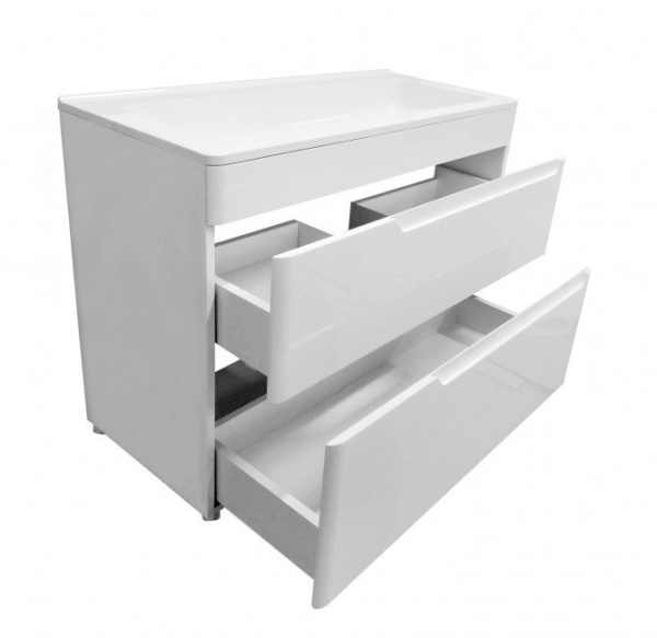 Тумба с раковиной Эстет Kare Luxe 80, 798х860х446 мм, напольная, 2 выдвижных ящика, ЛДСП/МДФ, прямоугольная, цвет: белый/раковина Kare, прямоугольная, цвет белый