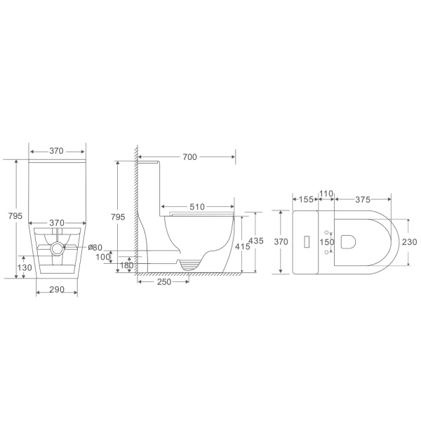 Унитаз-моноблок ABBER Bequem 700х370х795 мм цвет белый, горизонтальный (в стену) выпуск, смыв торнадо, напольный, с сиденьем микролифт, дюропласт, безободковый, чаша с бачком AC1137T