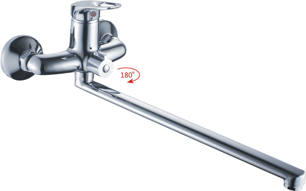 Смеситель для ванны/душа HAIBA CRON двухвентильный, хромированный, настенный, излив длинный 435 мм, поворотный, силумин, цвет хром