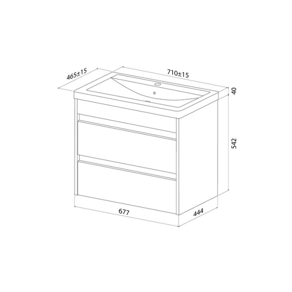 Тумба c раковиной IDDIS Zodiac X, 677х444х542 мм, подвесная, 2 выдвижных ящика, ЛДСП/раковина накладная, прямоугольная, цвет белый, санфарфор, отверстие под смеситель ZDX70W0i95K