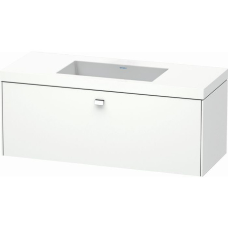 Тумба c раковиной Duravit Brioso, 120х48х50,2 см, подвесная, 1 выдвижной ящик, ДСП, цвет: белый матовый/хром /Vero Air, мебельная, прямоугольная, цвет белый, фарфоровая, 1 отверстие под смеситель, без перелива