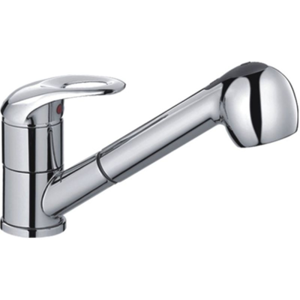 Смеситель для кухни/мойки HAIBA CRON однозахватный, поворотный, вытягиваемый, с выдвижным изливом, длина 208 мм, силумин, цвет хром