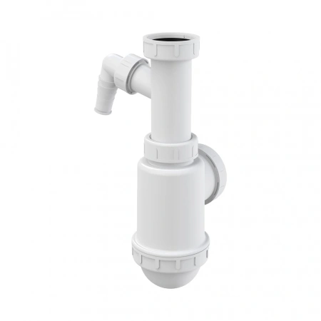 Сифон для мойки AlcaPlast A443P бутылочный без выпуска, с накидной гайкой 1 1/2" с отводом A443P-DN50/40