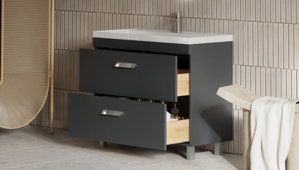 Тумба под раковину Velvex Orlando 1000-0-2, 997х445х799 мм напольная, цвет графит, 2 выдвижных ящика, подходит раковина Madera Classica rkCla.100-81, универсальная, в ванную комнату