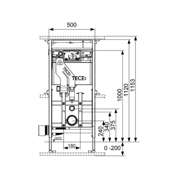 Инсталляция TECE TECElux 400 без кнопки, 1120х500х205 мм регулируемая по высоте с системой очистки воздуха, система для подвесного унитаза