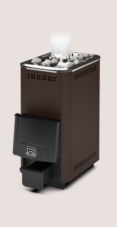 Печь Тамань Сетка 10ТУ (2017) ТЕПЛОДАР 10 м³, напольная, пристенная, с открытой каменкой, с выносной УКОРОЧЕННОЙ топкой из предбанника, вертикальная, финская, масса камней 35 кг, на дровах/брикетах