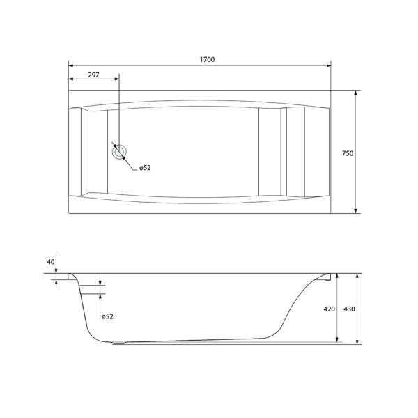Ванна Cersanit Virgo 170х75  акриловая, цвет- белая, (без гидромассажа, рамы, сифона, фронтальной панели) прямоугольная, левосторонняя/правосторонняя, левая/правая, пристенная, литьевая, литая, в квартиру, дом, дачу, хрущевку, сантехника, размер