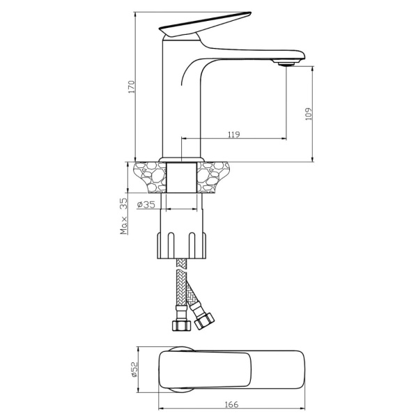 Смеситель для раковины/умывальника Olives Tarone 38100TN однорычажный, неповоротный, керамический, длина излива 119 мм, латунь, цвет хром