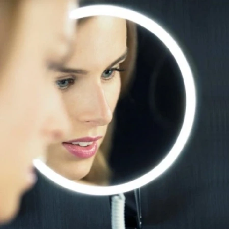 Зеркало Keuco iLook_ move косметическое, с подсветкой, круглое, настенное, увеличение x 5, хром, латунь