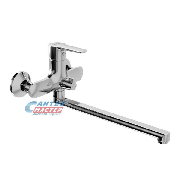 Смеситель для ванны/душа Iddis Cuba однорычажный, керамический, настенный, излив поворотный 412 мм, латунь, цвет хром, длинный, универсальный, горизонтальный, рычажный, кран, комплект, сантехника, размер, характеристики, высота, расстояние (Иддис)