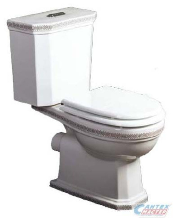 Унитаз компакт Boheme Vogue 941-CH, БЕЛЫЙ/ХРОМ, горизонтальный (прямой) выпуск, напольный, без сиденья, нижняя подводка воды, арматура ДВОЙНОЙ слив, чаша с бачком