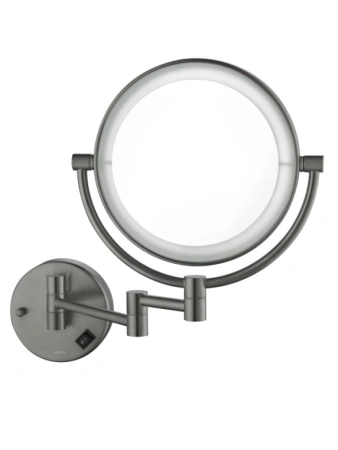 Зеркало Aquatek AQ4912BGM косметическое, круглое, настенное, увеличение x 5, с подсветкой, двустороннее, телескопическое, цвет оружейная сталь, латунь