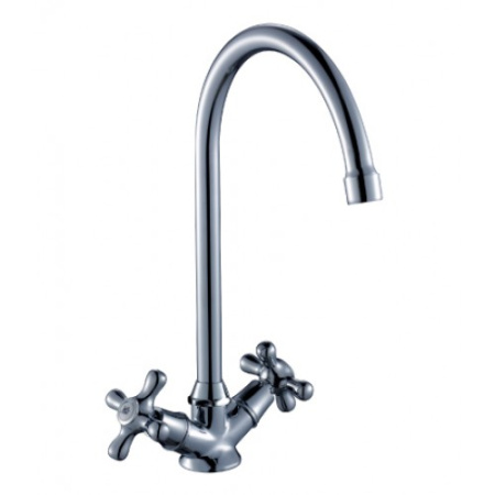 Смеситель для кухни/мойки Rossinka, двухвентильный, поворотный, керамический, длина излива 165 мм, латунь, цвет хром