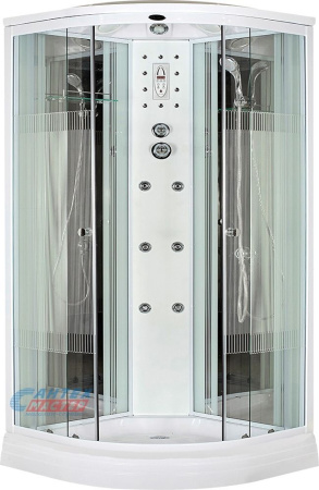 Душевая кабина 120х120х220 см Niagara Classic поддон низкий, полукруглая, угловая, стекло заднее зеркальное, двери прозрачные, панель белая, с верхним душем, с гидромассажем, смеситель, профиль хром матовый, прозрачное стекло, белая, закрытая