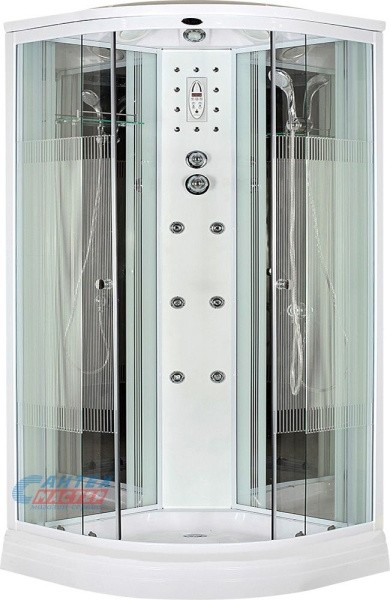 Душевая кабина 120х120х220 см Niagara Classic поддон низкий, полукруглая, угловая, стекло заднее зеркальное, двери прозрачные, панель белая, с верхним душем, с гидромассажем, смеситель, профиль хром матовый, прозрачное стекло, белая, закрытая