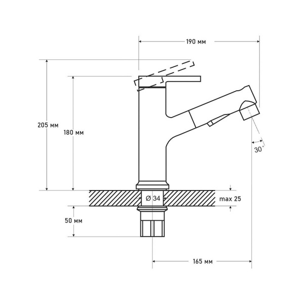 Смеситель для раковины G-lauf GOG10-A012 однорычажный, выдвижной излив короткий, длина 165 мм, керамический, цинк, цвет хром 
