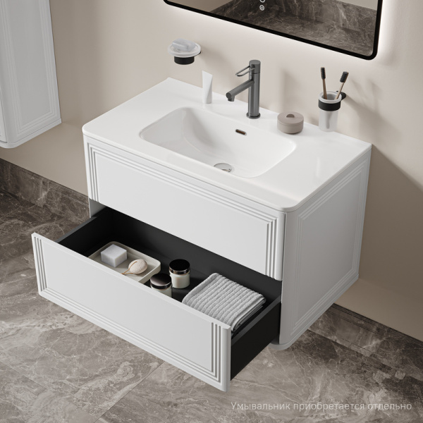 Тумба под раковину IDDIS Oxford Neo, 808х469х500 мм, подвесная, 2 выдвижных ящика, МДФ, цвет белый, система плавного закрывания, прямоугольная, универсальная, в ванную комнату OXN80W0i95