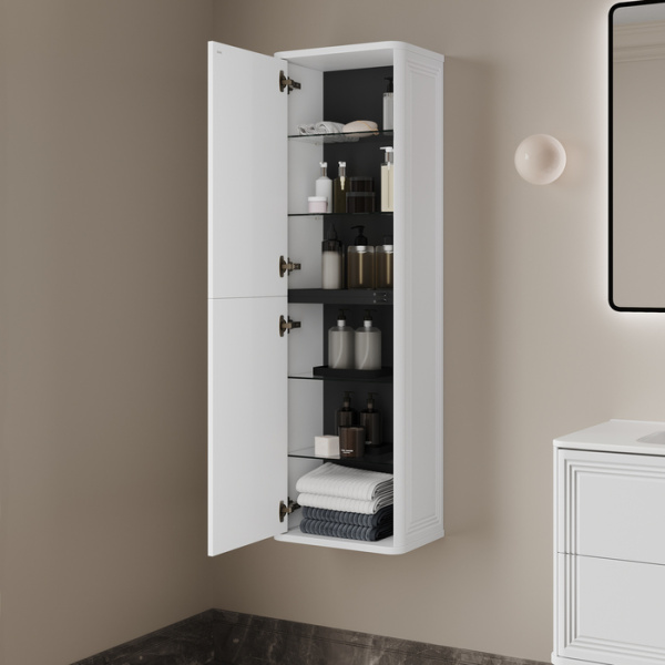 Пенал IDDIS Oxford Neo 406х282х1350 мм подвесной, универсальная ориентация, 2 распашные дверцы/со стеклянными полками, цвет белый, в ванную комнату OXN40W0i97