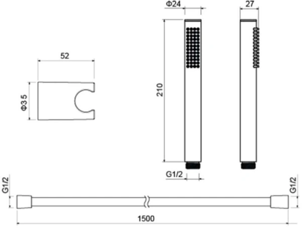 Душевой гарнитур Aquatek Европа комплект: ручной душ/шланг для душа/держатель для душа, латунь, цвет хром, наружного монтажа, настенный, для душа/ванной