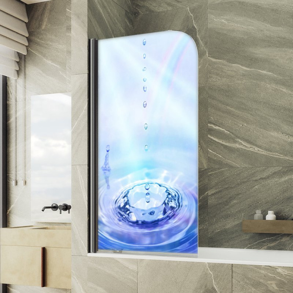 Душевая шторка на ванну MaybahGlass, 140х70 см, стекло с рисунком (ФП012)/профиль широкий, цвет белый матовый, фиксированная, закаленное стекло 8 мм, плоская/панель, правая/левая, правосторонняя/левосторонняя, универсальная