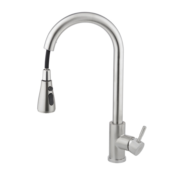 Смеситель для кухни/мойки AQUEDUC однорычажный, поворотный/выдвижной, керамический, длина излива 205 мм, высота 210 мм, нержавеющая сталь 345328