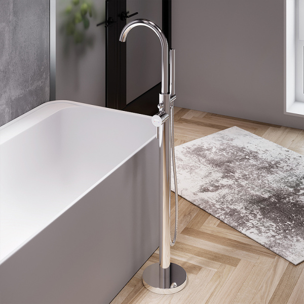 Смеситель для ванны/душа Damixa Scandinavian Pure, напольный, однорычажный, поворотный, керамический, длина излива 219 мм, латунь, цвет хром