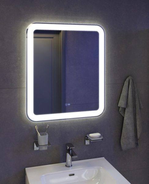 Зеркало IDDIS Edifice, 60х70х32 см, с LED/ЛЕД-подсветкой, прямоугольное,  с антизапотеванием, выключатель сенсорный, диммер, для ванны, навесное/подвесное/настенное