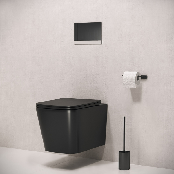 Кнопка смыва Iddis Unifix черная матовая, клавиша управления для сливного бачка, инсталляции унитаза, двойная, механическая, универсальная, размер 245х165х27,7 мм UNIS1MBi77