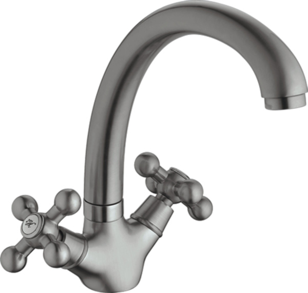 Смеситель для кухни/мойки HAIBA двухвентильный, поворотный, латунный, с высоким изливом, длина 315 мм, латунь, цвет сатин