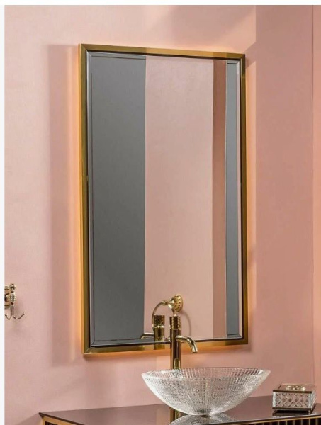 Зеркало Armadi Art Monaco с подсветкой 70х110 см алюминий, МДФ, цвет: глянец черный/золото ,прямоугольное, вертикальное, с подсветкой светодиодной по периметру,  без выключателя