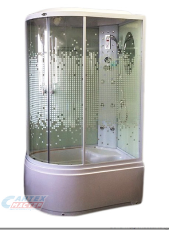 Душевая кабина 80х120х220 см Niagara Ultra (правая) поддон высокий, ассиметричная, дверцы прозрачные мозаик, заднее стекло белое, с верхним душем, с гидромассажем, с сиденьем, электронная, смеситель, профиль, прозрачное стекло, белая, закрытая