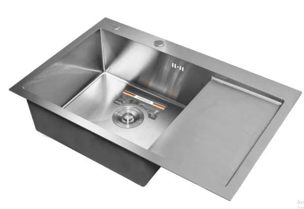 Мойка кухонная GERHANS 78х51х22 см, встраиваемая, нержавеющая сталь, прямоугольная, с отверстием под смеситель, с крылом справа, слив-перелив