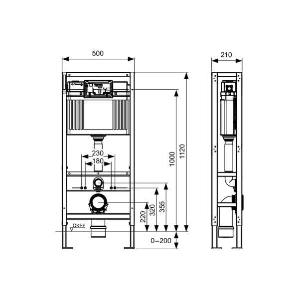 Инсталляция TECE TECEprofil со смывным бачком Uni 2.0 без кнопки, 1120х500х210 мм отдельностоящая с двойной рамой, система для подвесного унитаза