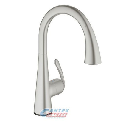 Смеситель для кухни/мойки Grohe Zedra New однорычажный, керамический, с выдвижным изливом, длина 211 мм, латунь, цвет суперсталь, кухонный, вертикальный, однорукий, одноручный, однозахватный, одноручковые, кран, комплект, сантехника, водопроводные