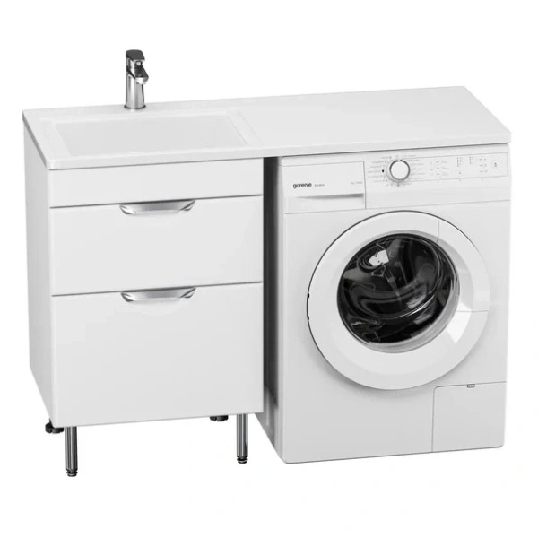 Тумба под раковину GRADEONIKA Аура 120 под стиральную машину, 56,5х43,3х50 см, напольная, цвет белый, 2 выдвижных ящика, (под умывальник Марсал/Даллас 120), правая/левая, универсальная 48194