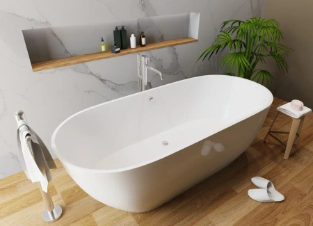 Ванна Эстет Майами, 180,5х78,5 см, литьевой мрамор, цвет- белый матовый, (без гидромассажа, рамы, сифона, фронтальной панели), овальная, левосторонняя/правосторонняя, левая/правая, отдельностоящая