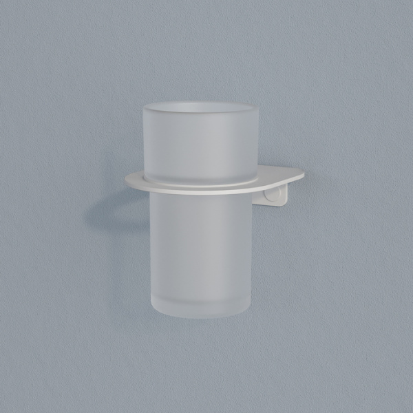 Подстаканник одинарный IDDIS Noa, настенный, сплав металлов/стекло, форма округлая, для щеток в ванную/туалет/душевую кабину, цвет белый матовый