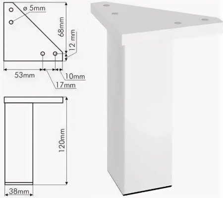 Ножки для мебели в комплекте 2 шт., универсальные, белые высота 12 см Cersanit ZP-NOGA-KPL2