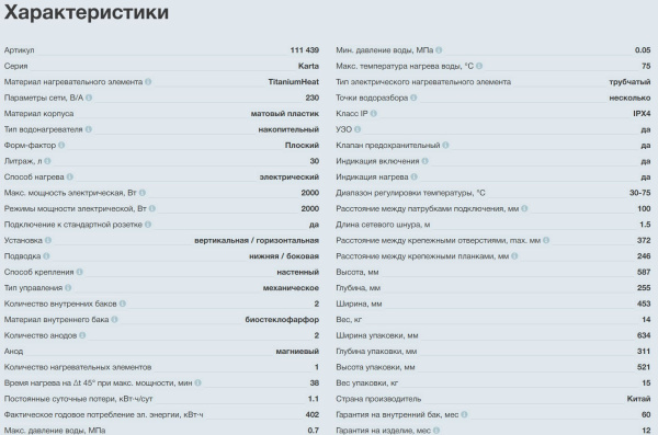 Водонагреватель Thermex Karta 30 V электрический, настенный, универсальный монтаж (вертикальный/горизонтальный), накопительный, 453х255х587 мм цвет белый, плоский 111439