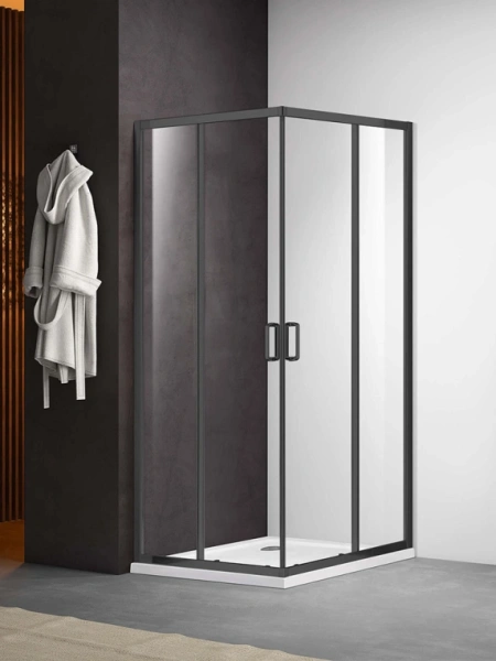 Душевой уголок Aquatek квадратный 100х100 см, двери раздвижные, стекло прозрачное закаленное, профиль оружейная сталь, напольный/на поддон, (без сифона) без крыши