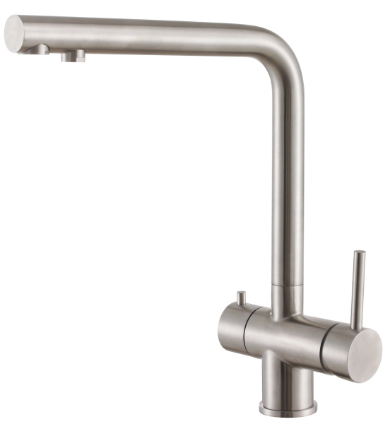 Смеситель для кухни/мойки HAIBA однозахватный, с подключением фильтра питьевой воды, поворотный, латунный, биканальный, с высоким изливом, длина 259 мм, латунь, цвет серый