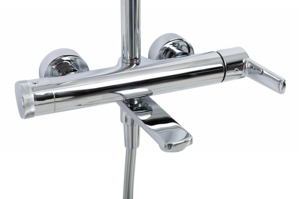 Душевая система Cezares Lux высота 1535 мм, цвет хром, комплект: однорычажный смеситель/излив/тропический душ (с верхней лейкой)/стойка/лейка/шланг, наружного монтажа