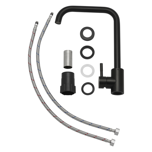 Смеситель для кухни/мойки AQUEDUC однорычажный, поворотный, высокий излив, керамический, длина 180 мм, высота 250 мм, нержавеющая сталь, цвет черный матовый 345323