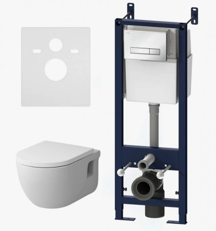 Комплект унитаза с инсталляцией Am.Pm, унитаз подвесной Like FlashClean, горизонтальный/в стену выпуск, кнопка двойная Start S (белая), сиденье микролифт, быстросъёмное